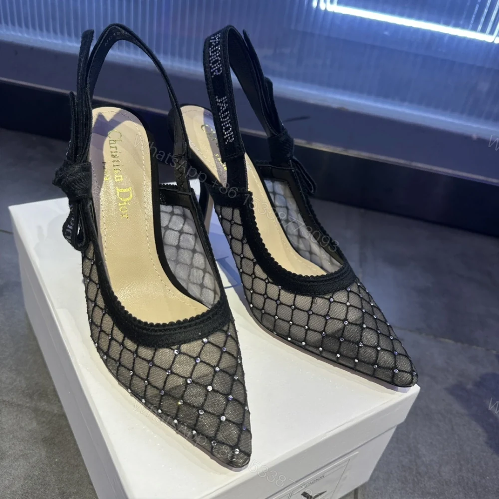 View 6 of 高仿Dior*JAdior系列KCV039尖頭露跟高踭鞋網面6.5CM黑色免檢版