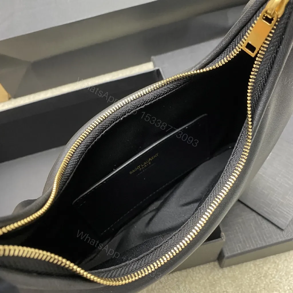 View 2 of Elegant Black Leather Satchel with Gold Logo