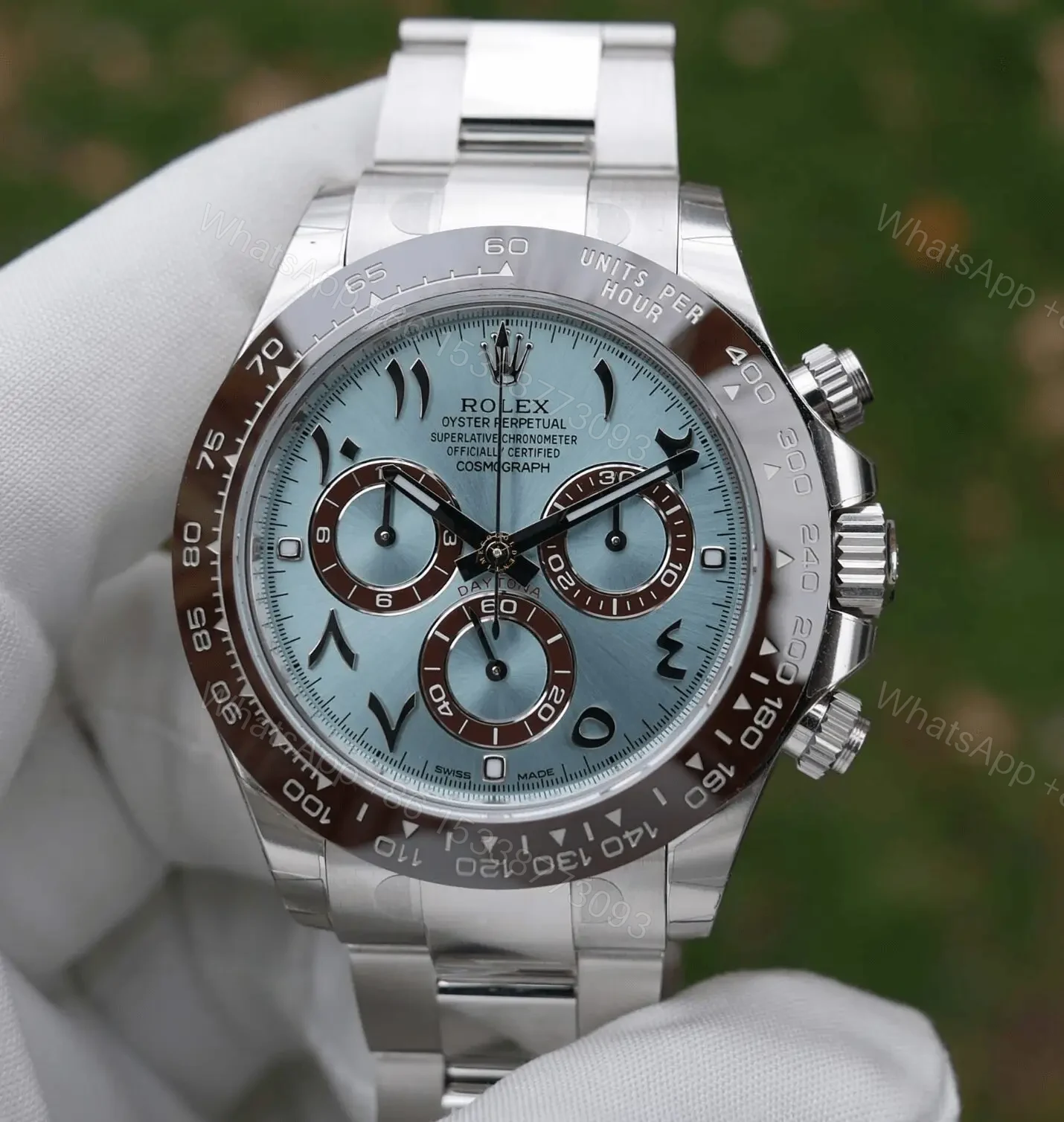 View 11 of Replica Rolex Daytona Ice Blue Arabic Dial Platinum Watch