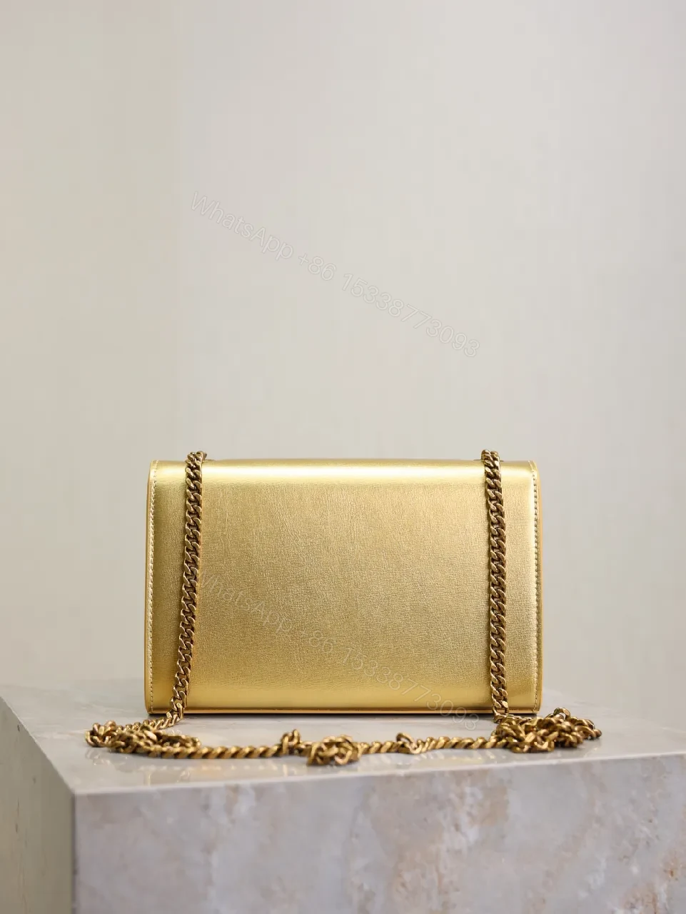 View 6 of Gold Leather Clutch, YSL-Style, Compact Luxury Carry