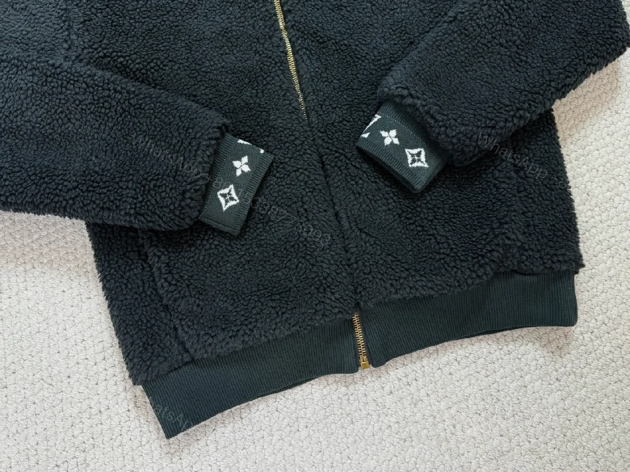 View 9 of Lux Black Teddy Jacket with LV Details - Premium Casual Outerwear