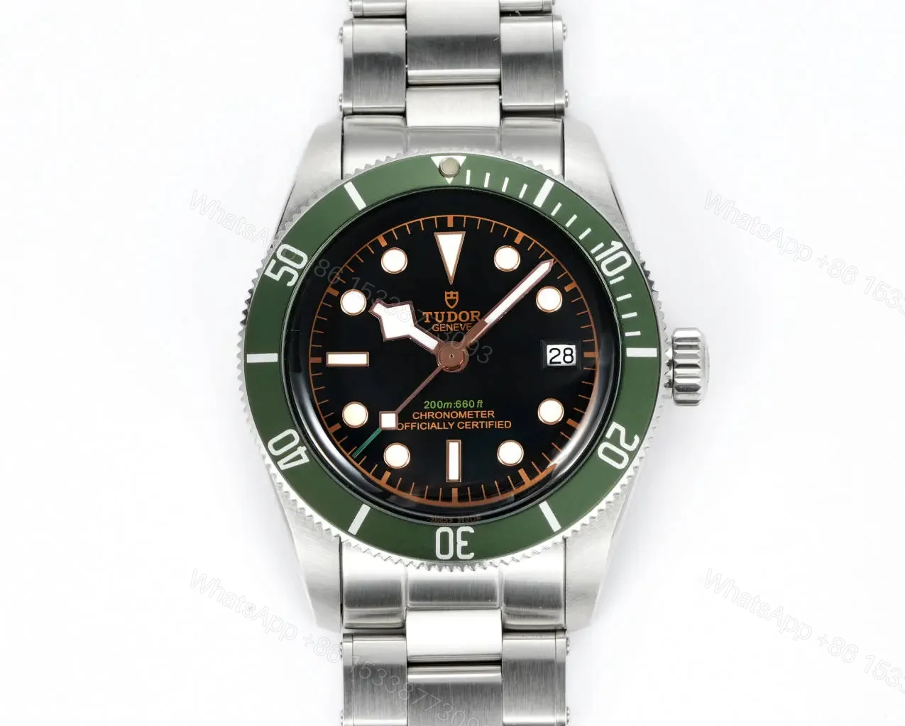 View 3 of Tudor R28 Biwan Green Bezel Black Dial Five-Link Bracelet Premium 41MM TUD-R28-GRN-STL-41