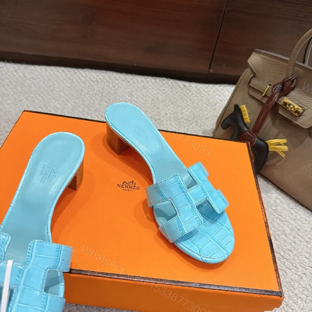 View 5 of Bright Sky Blue Leather Mules with Croc-Texture Strap - Luxury Comfort