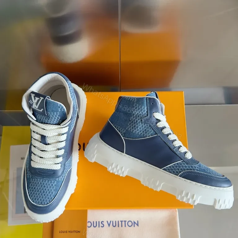 View 7 of Denim Luxe High-Top Sneakers: Subtle LV-Inspired Detailing