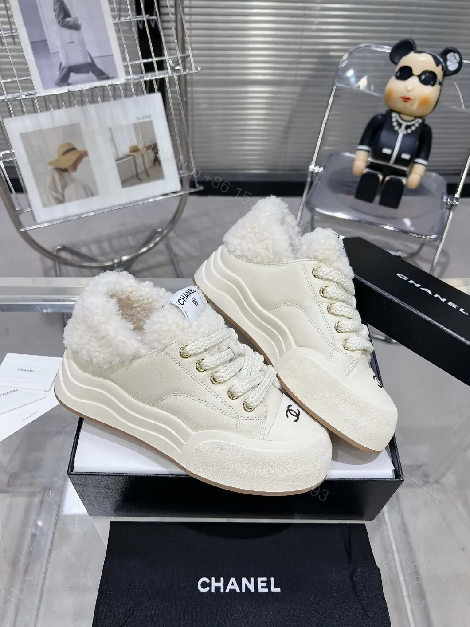 View 8 of Ivory Faux Shearling High-Tops: Luxury Street-Style Sneaker