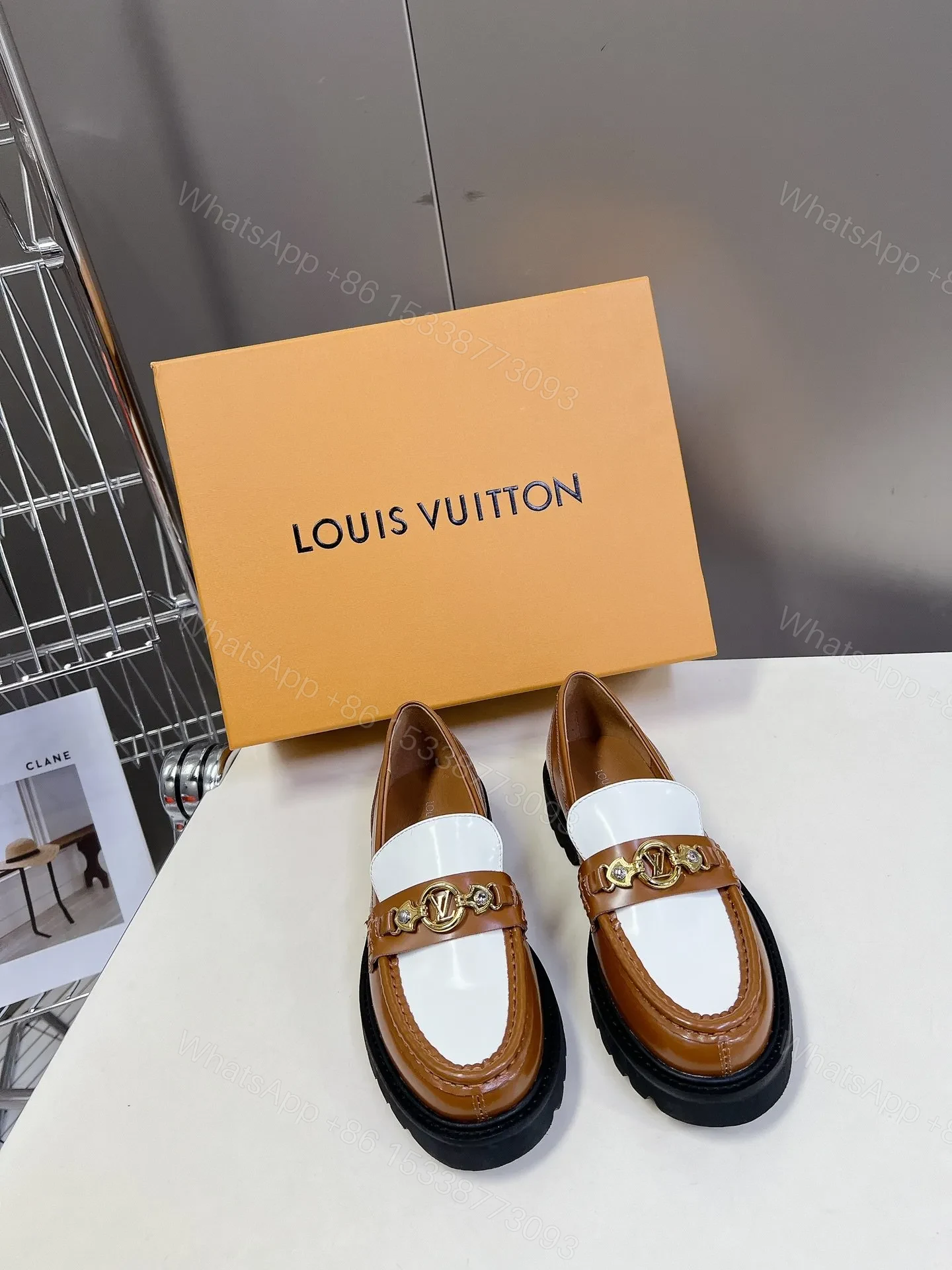 View 3 of LV Women Brown White Leather Loafers