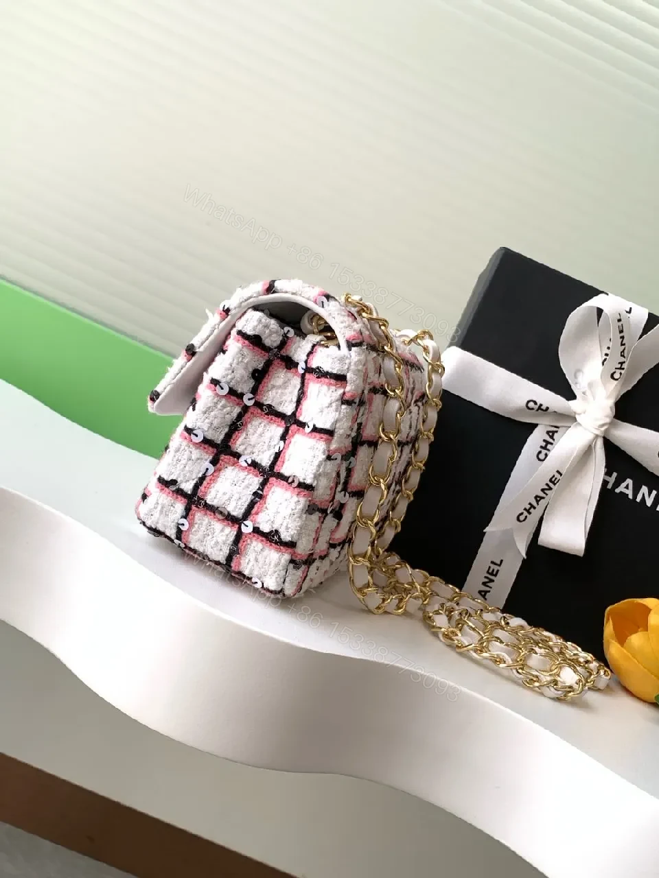 View 6 of Tweed Grid Bag: Textured Luxury, Gold Hardware, Everyday