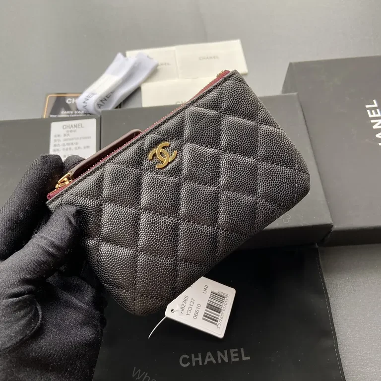 View 8 of Quilted Black Leather Walletâ€”Gold CC Charm Compact Wallet