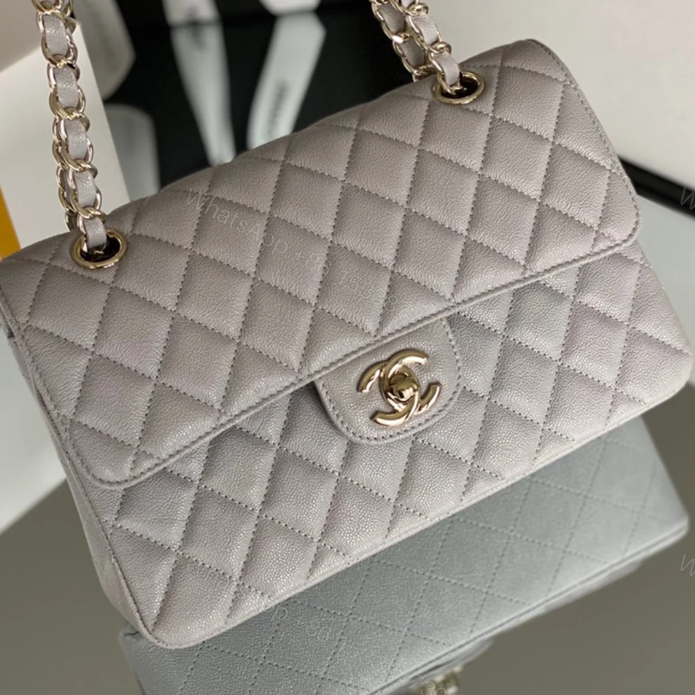 View 2 of Chanel Classic Handbag Grey With Gold Hardware 26cm A01112