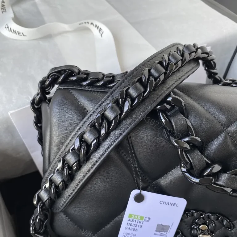View 3 of Chanel-esque Quilted Leather Bag with Bold Chain Strap