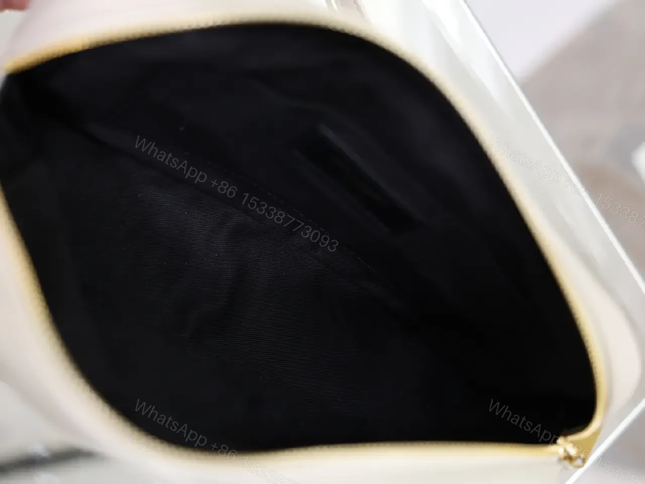 View 6 of Off-White Cream Quilted Chevron Crossbody Bag with Gold Logo