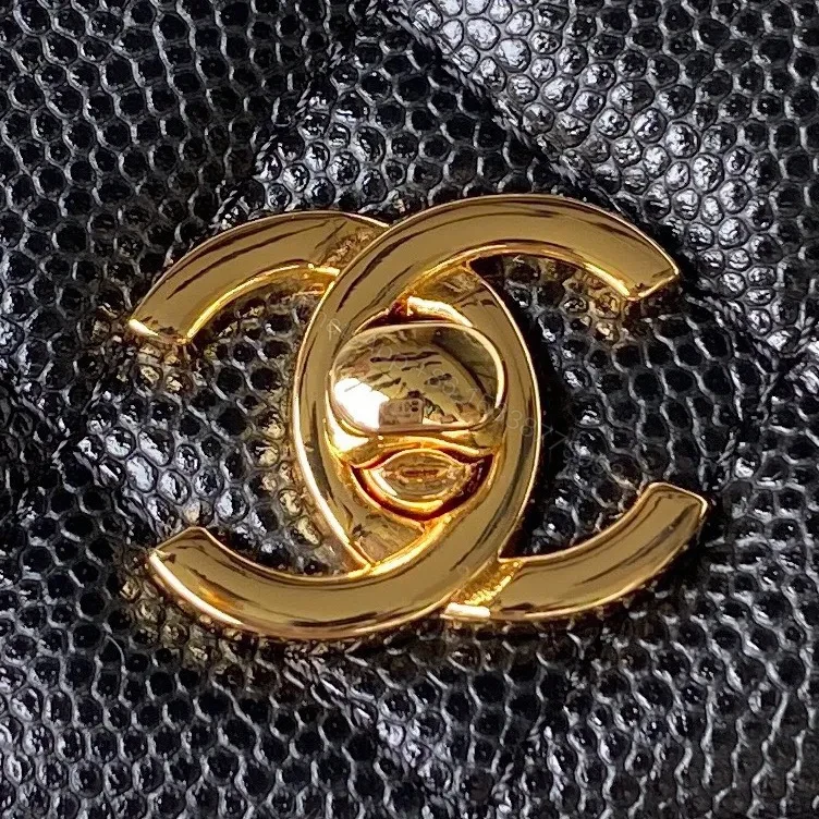 View 7 of Chanel Woc Charm Replica 11 Handbag Lizard Skin Black With Gold Lock 20cm