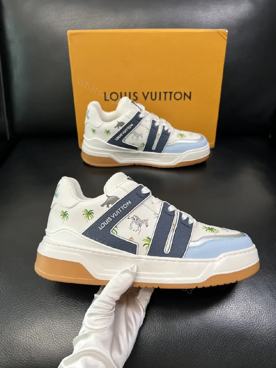 View 2 of Island Luxe Trainer: Premium Leather, Palm-Trim Sneakers