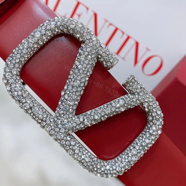 View 9 of Bold Valentino Red Belt with Crystal Double-V Buckle