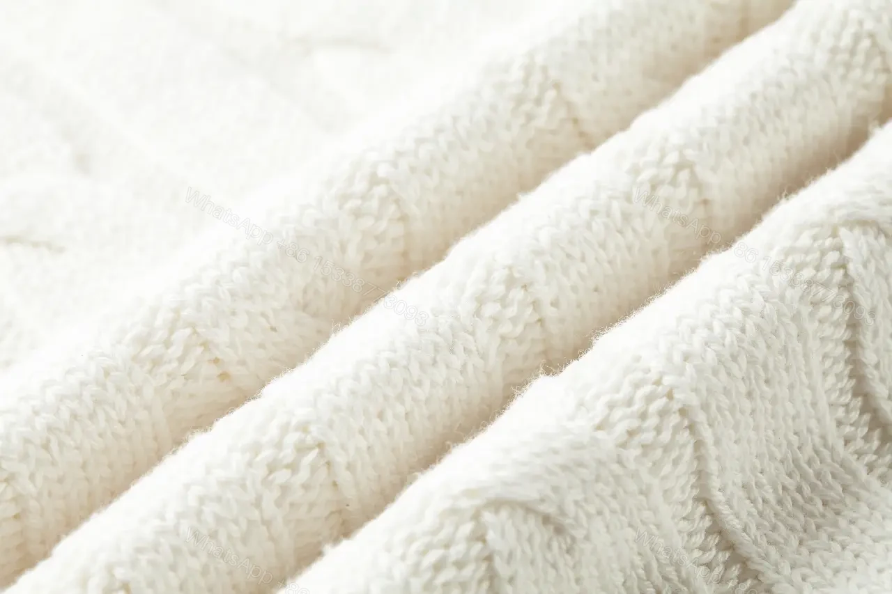 View 2 of Off-White Cream Cable-Knit Crew Neck Sweater with Logo Emblem