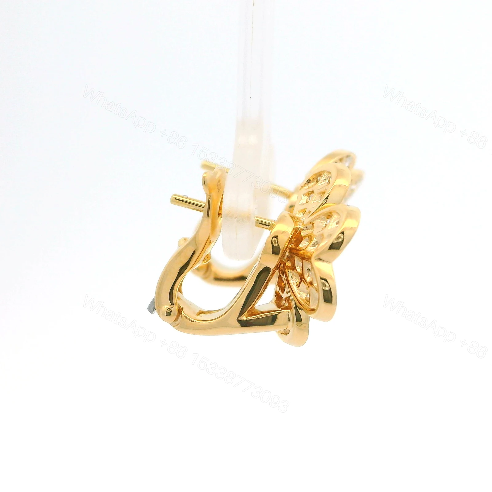 View 4 of 18K VCA Frivole Gold Flower Diamond Earrings