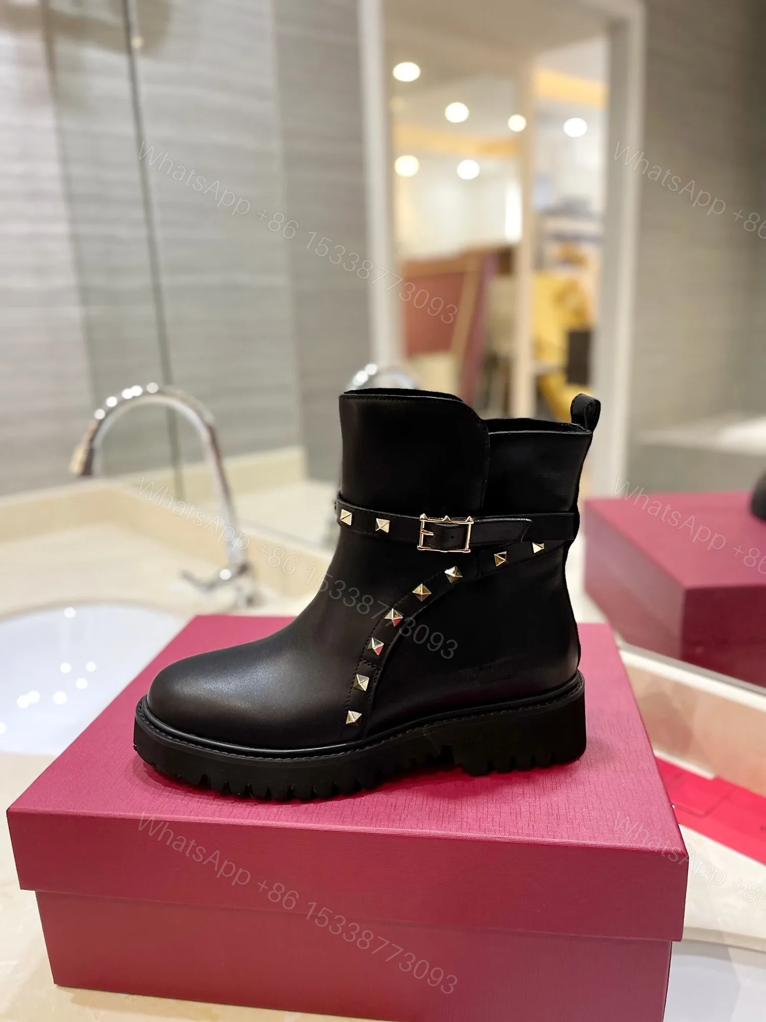 View 6 of Valentino Women Black Leather Studded Boots