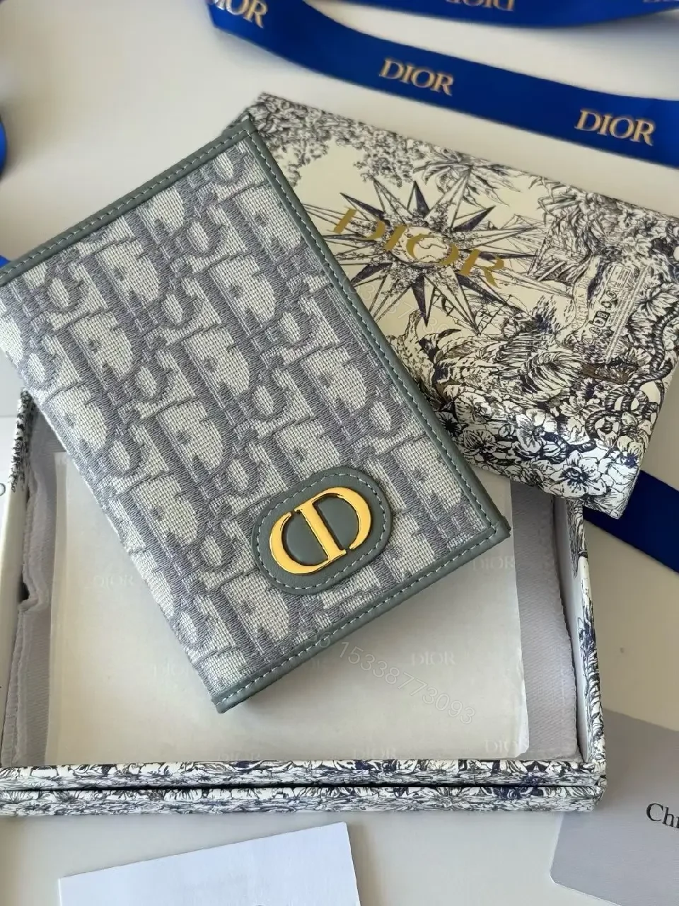 View 6 of Structured Sage Wallet: Canvas, Gold-Hardware, Signature Pattern