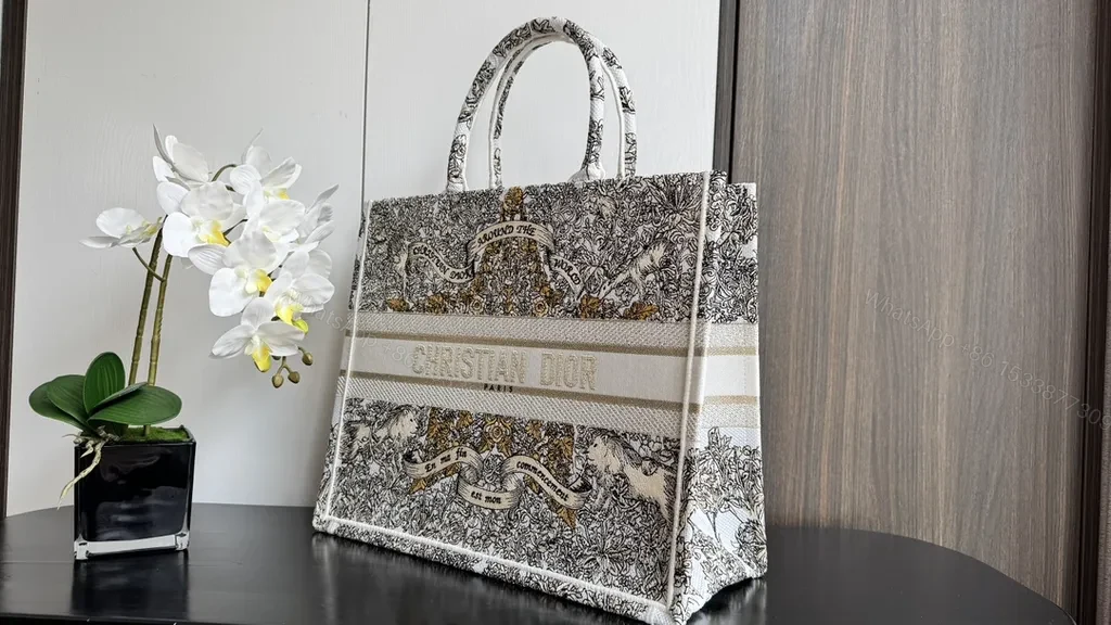 View 3 of Structured Tote: Dior-Print Luxury, Functional Chic Bag