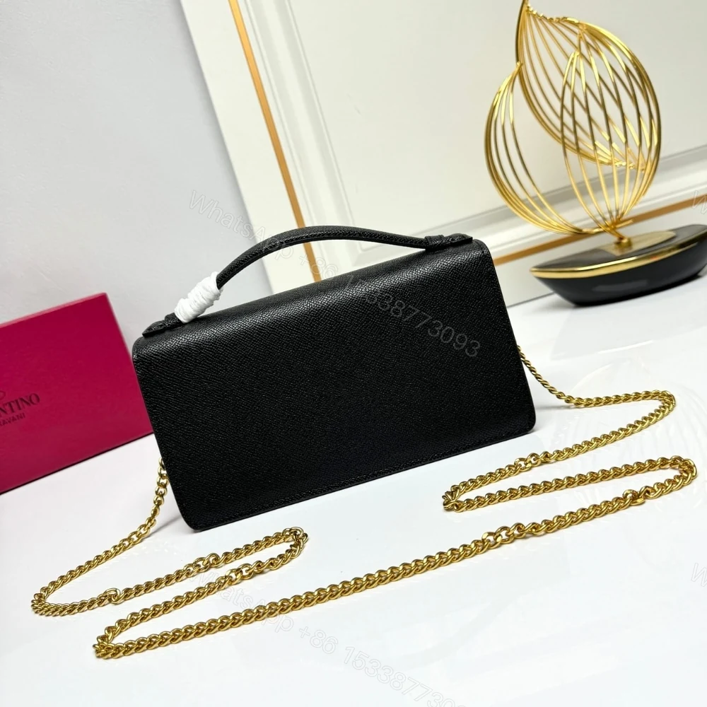 View 5 of VALENTINO GARAVANI VLOGO SIGNATURE GRAINY WALLET WITH CHAIN BLACK 22CM