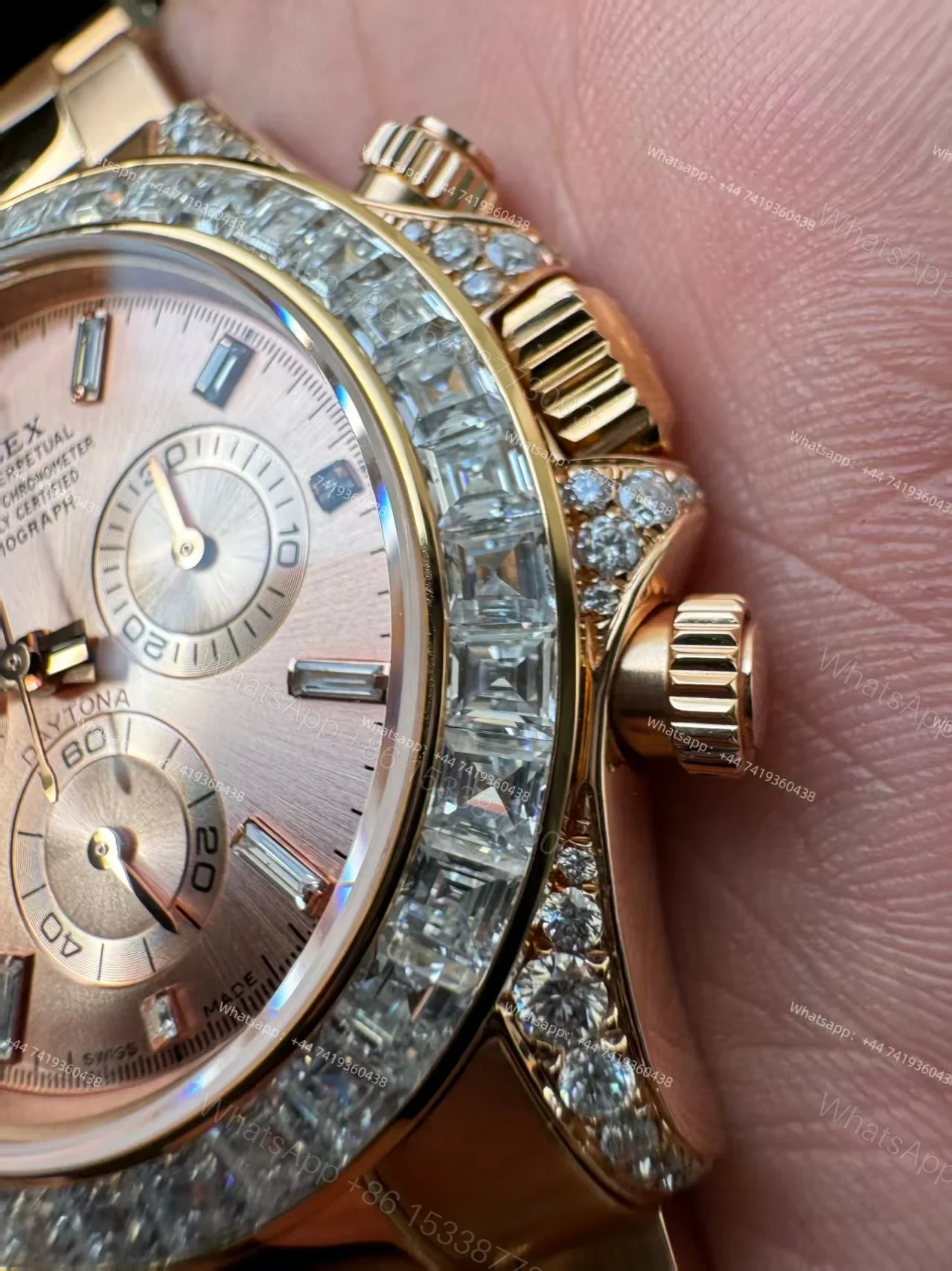 View 8 of Rolex Super Clone Daytona 126595TBR 1:1 Replica Watch – 18K Rose Gold Diamond Beze 4131 movement