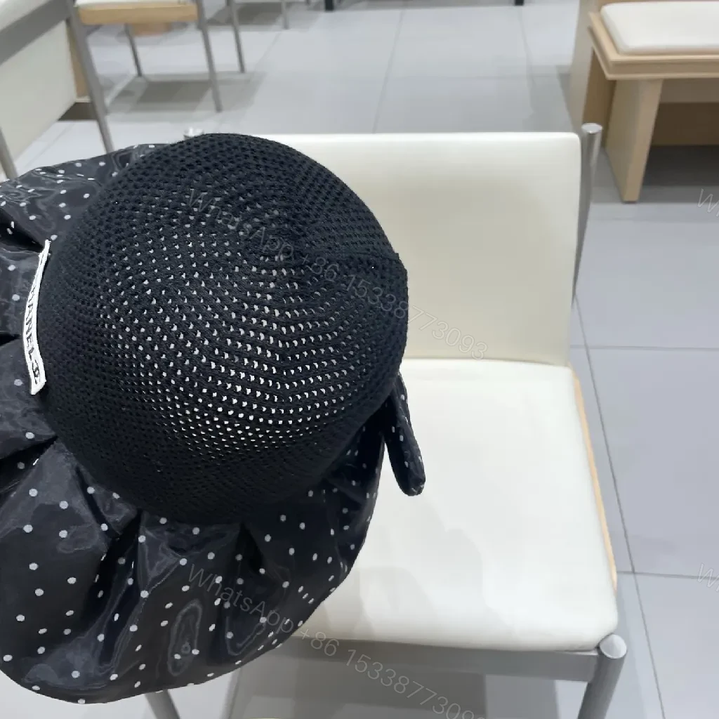 View 8 of Black Mesh Fedora with Polka-Dot Pleated Band Fashion Hat