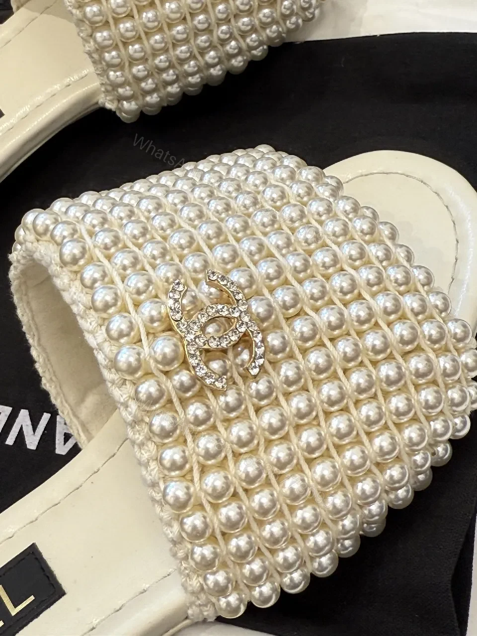 View 3 of Pearl-Embellished Slide Sandals: Luxe Resort Comfort