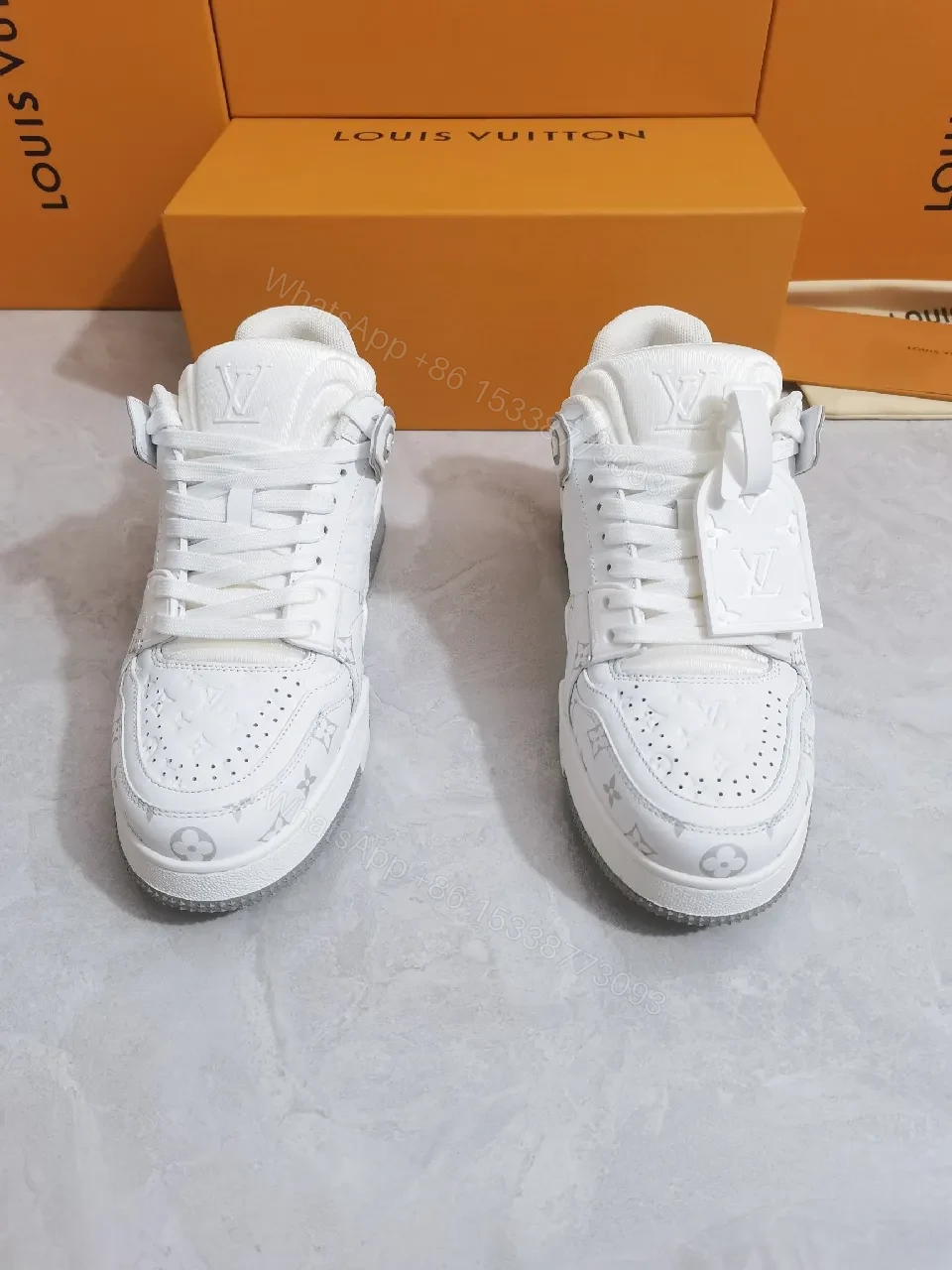 View 8 of Monochrome Leather High-Top Sneakers with Luxe Detailing