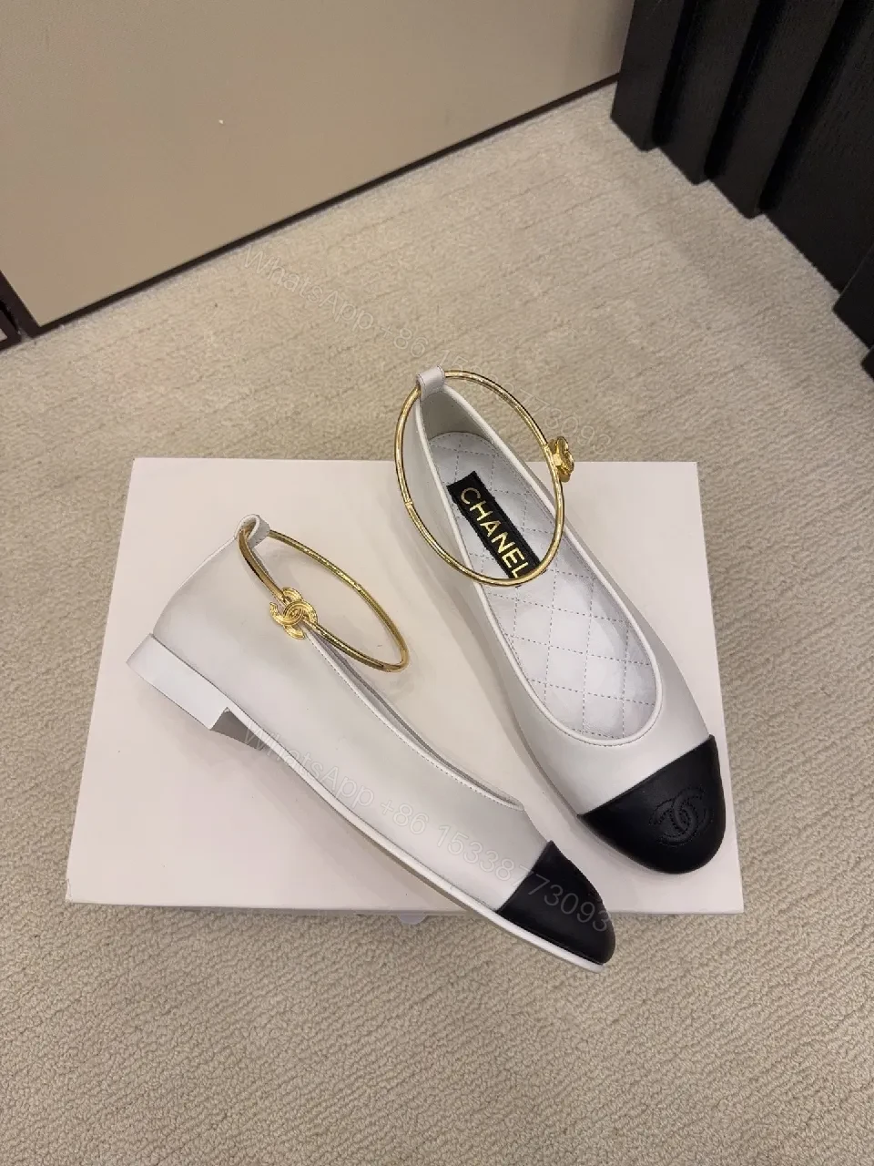 View 5 of Two-Tone Quilted Slingback with Gold Ring Strap Shoes