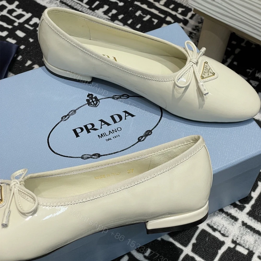 View 5 of 高仿Prada*Patent系列1F798N蝴蝶結圓頭單鞋漆皮白色免檢版