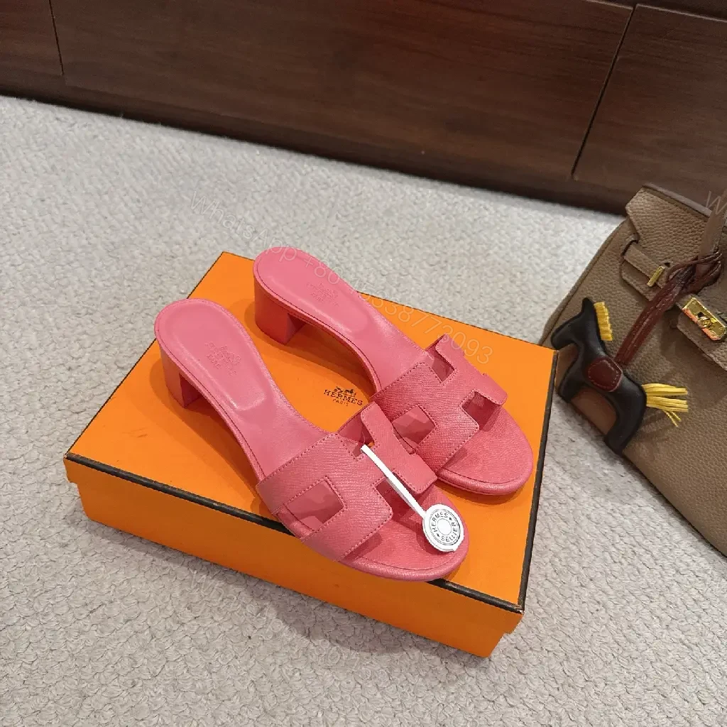 View 8 of Pink Pink Leather Hermès-Inspired Slide Sandals