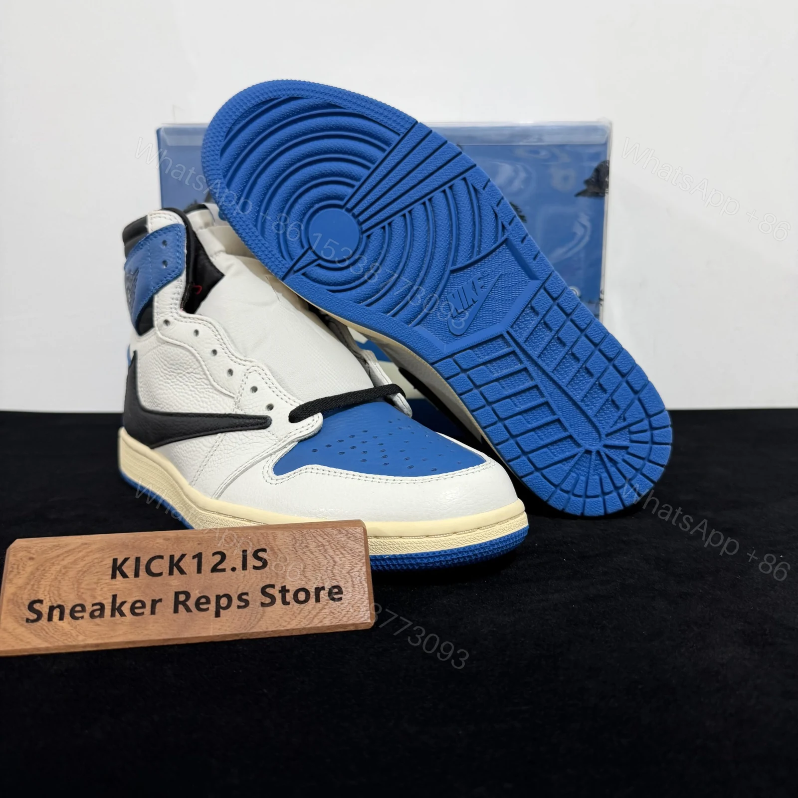 View 3 of Travis Scott × Fragment × Air Jordan 1 High OG TS SP “Military Blue” Reps
