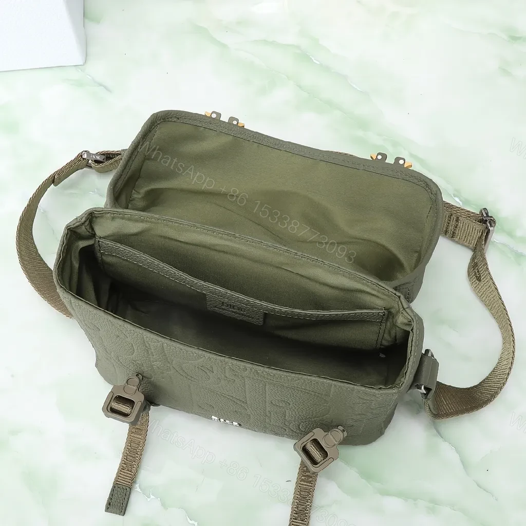 View 5 of Olive Green Compact Leather Messenger Bag with Monogram
