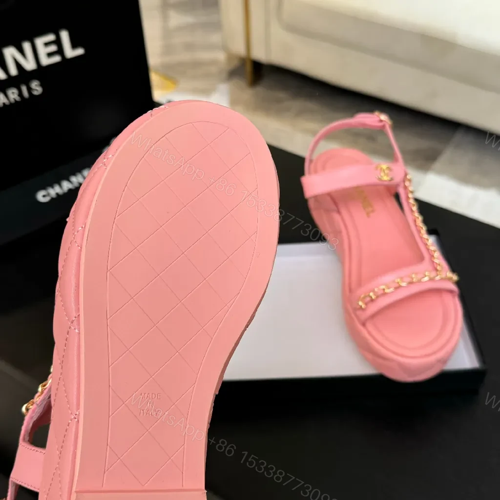 View 2 of Pretty in Pink Sandals: Leather, Gold-Hardware Chic Flats