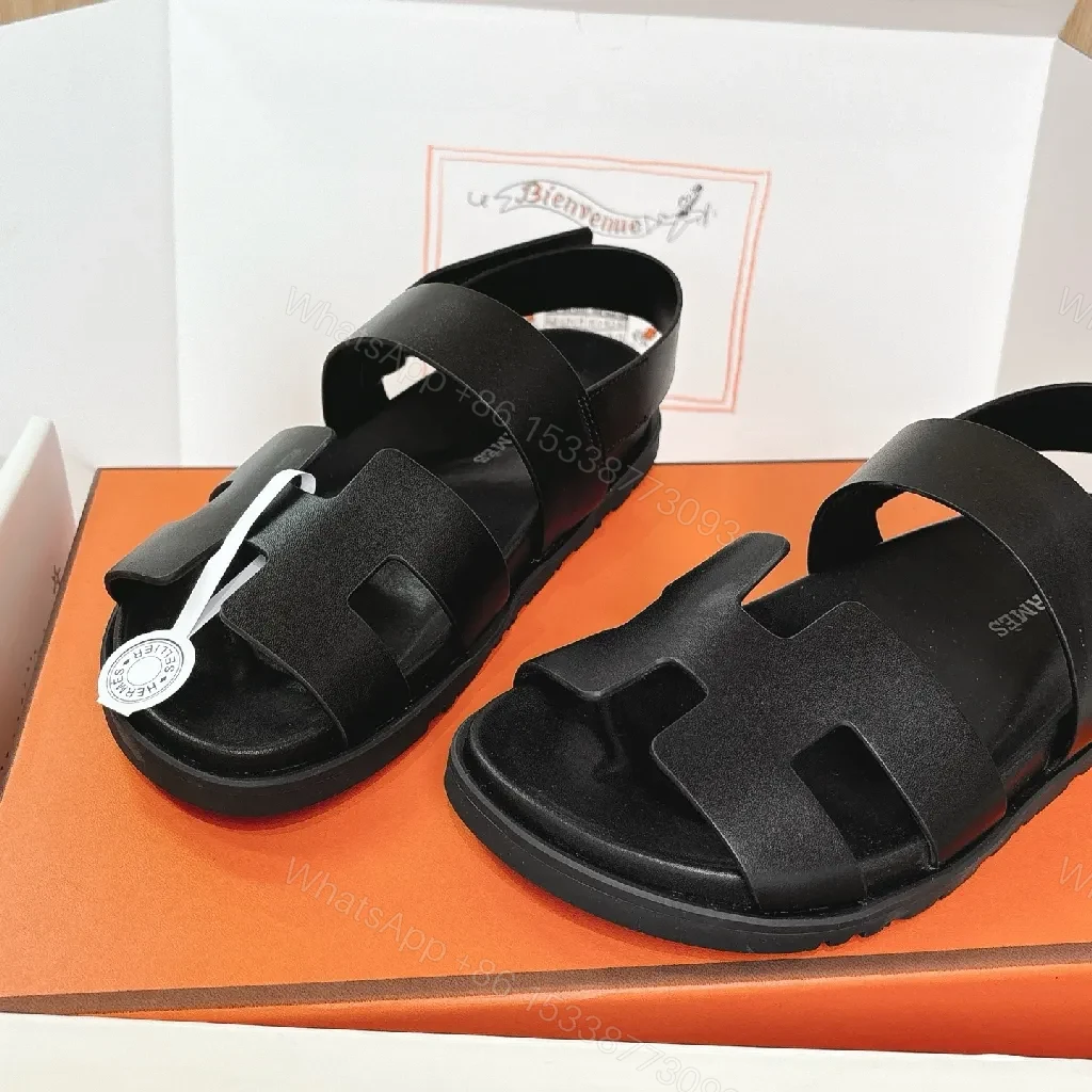 View 5 of Minimalist Black Leather Sandals with Geometric Straps - Luxury Style