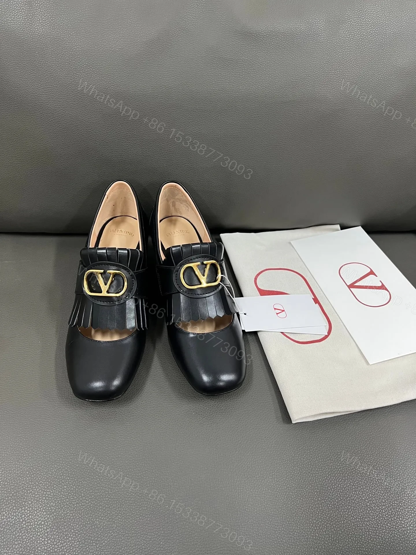 Valentino Women Black Leather Fringe Loafers — view 1