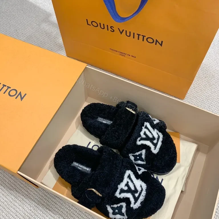 View 3 of Plush LV Slides: Cloud-Soft Comfort with Designer Flair