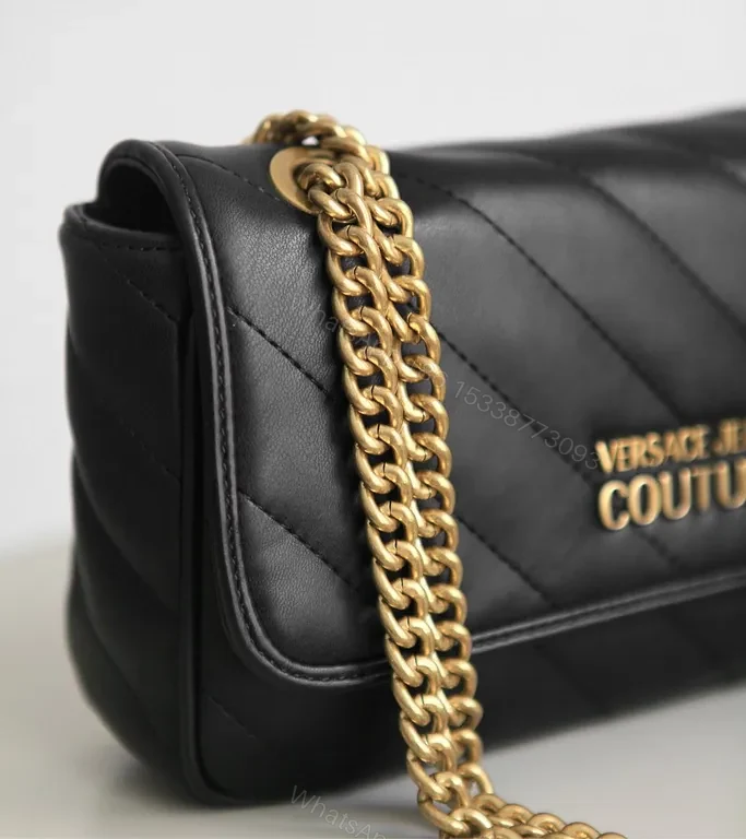 View 6 of Versace Jeans Couture Quilted Flap Bag with Gold Chain Strap