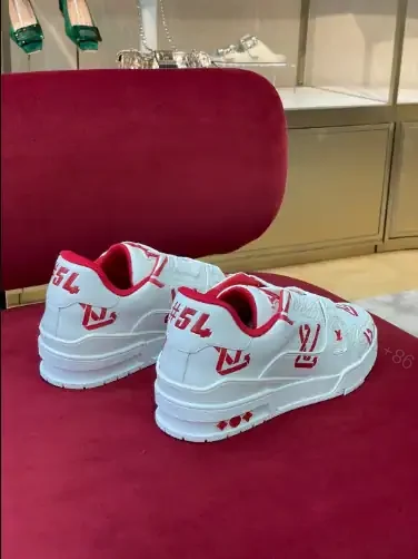 View 5 of LOUIS VUITTON TRAINER LOW-TOP SNEAKERS IN WHITE AND RED – LSVT388