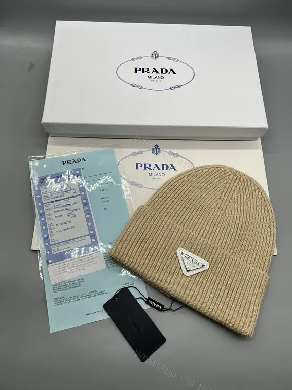 View 4 of Bold Red Prada Knit Beanie: Warm, Luxury Craft, Unisex Style