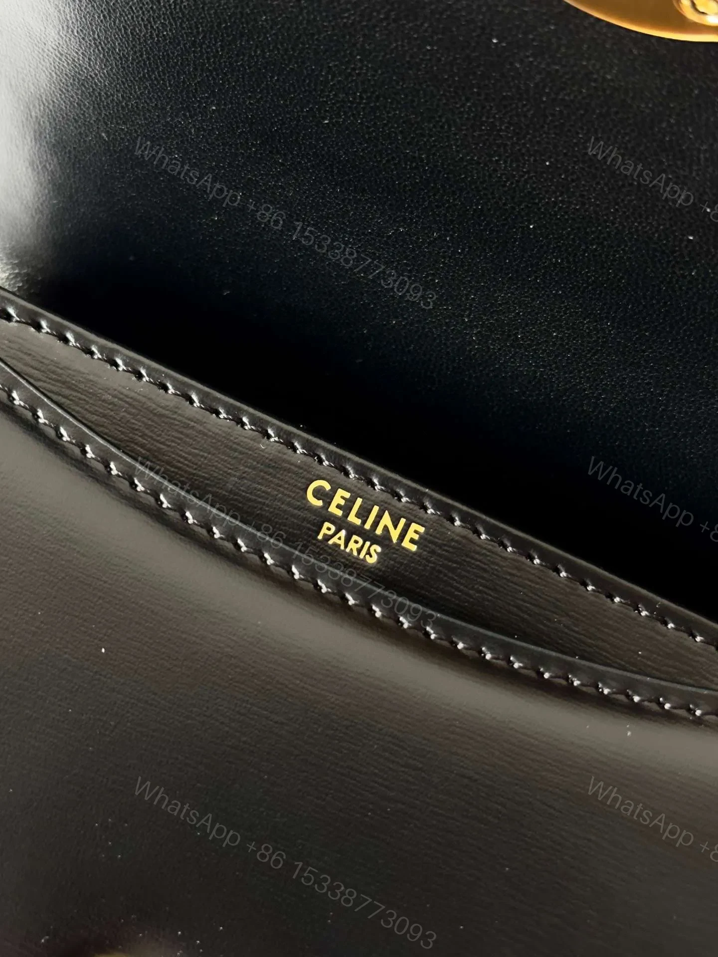 View 3 of Celine Mini Crossbody Black Leather Strap Gold Lock 15.5x11cm