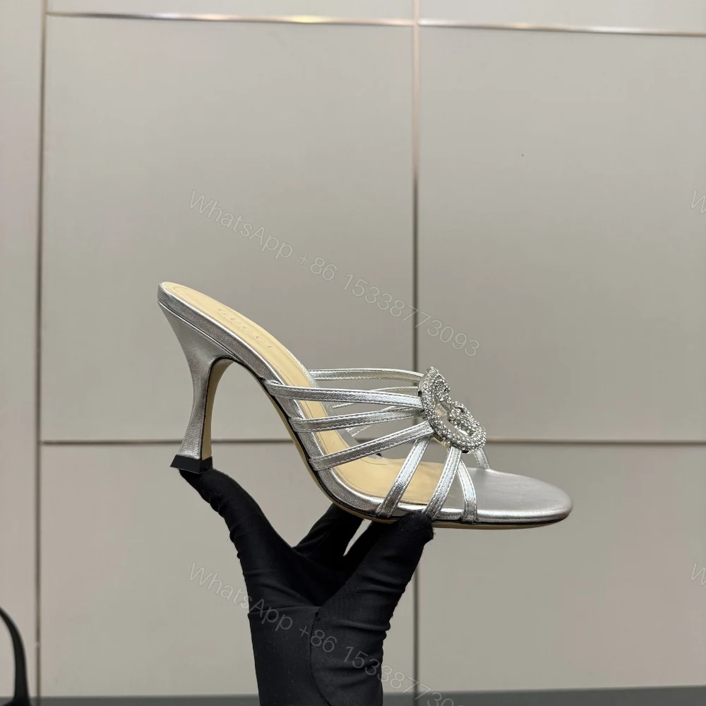 View 2 of Gucci Women Slide Sandal With Crystal Interlocking G Silver