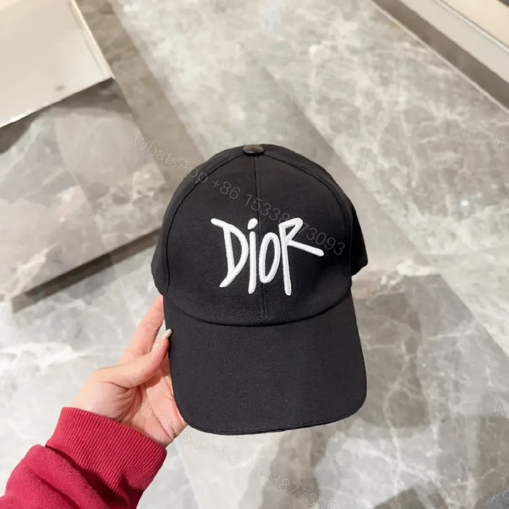 View 5 of Black Cotton Cap with White Script Embroidery, Modern Streetwear Cap