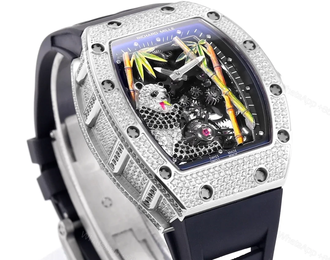 View 3 of Richard Mille RM26-01 Panda Tourbillon Watch Diamond Set Giant Panda Bamboo Forest Art Dial 18K White Gold Mechanical Luxury Edition RM26-01-PND-ART