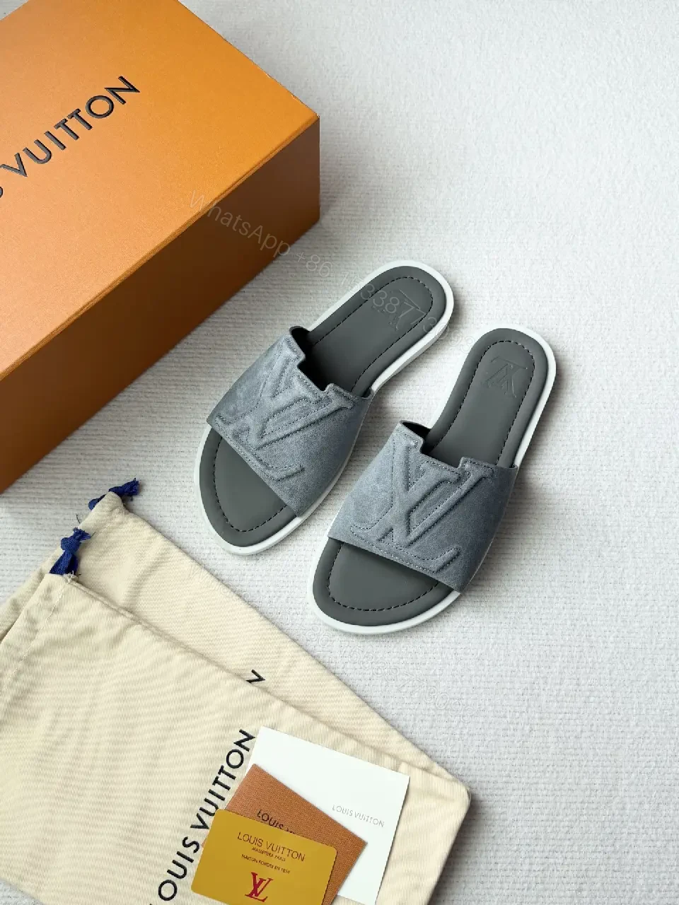 View 2 of Suede Slip-On Sandal with Subtle LV Motif—All-Day Comfort