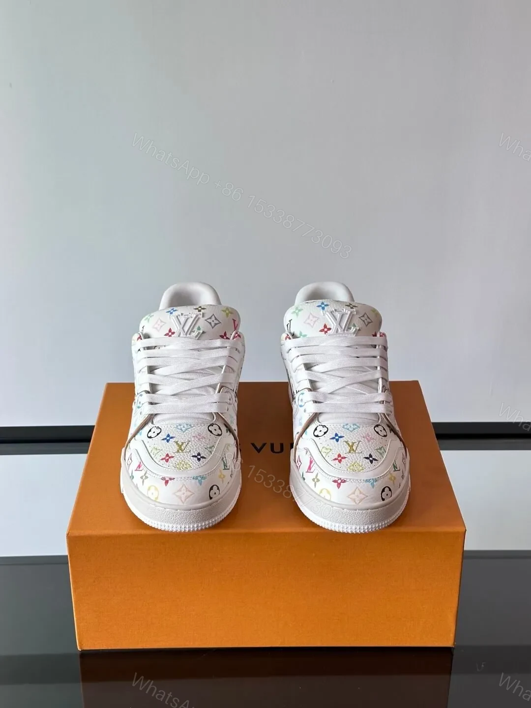 View 2 of LV Men White Leather Multicolor Monogram Sneakers
