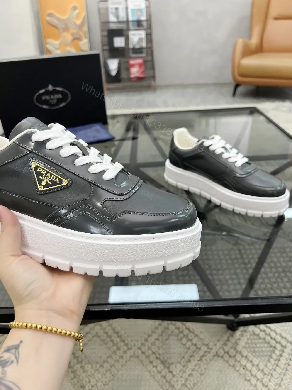 View 5 of Dark Leather Chunky-Sole Sneakers: Modern Luxury, All-Day Comfort