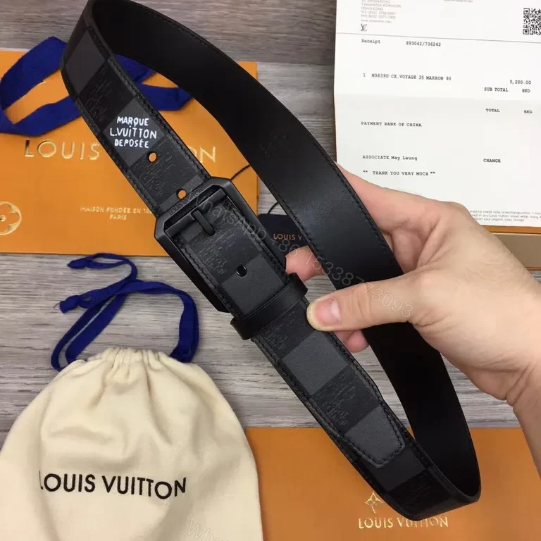 View 3 of Monogram Black Leather Belt â€” Luxury LV Couture Style, 38mm