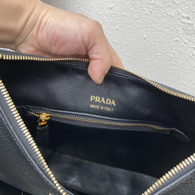 View 6 of Black Pebbled Leather Prada-Inspired Crossbody: Compact Luxury