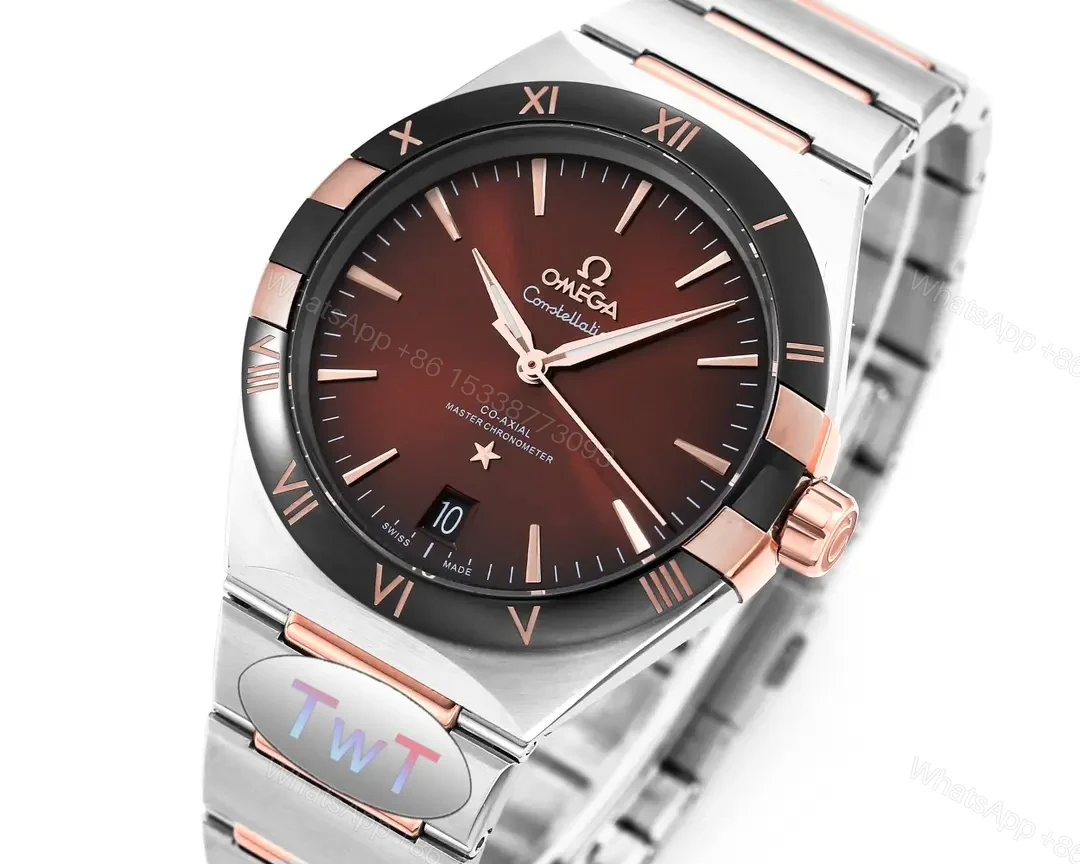 View 2 of Omega Constellation Star Series 5th Generation Ceramic Bezel Watch 41mm Burgundy Dial Stainless Steel and Rose Gold Bracelet